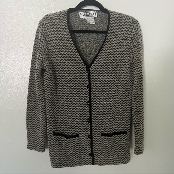 Carlisle Cardigan Black and Grey Silk and Merino Wool P - Picture 1 of 8